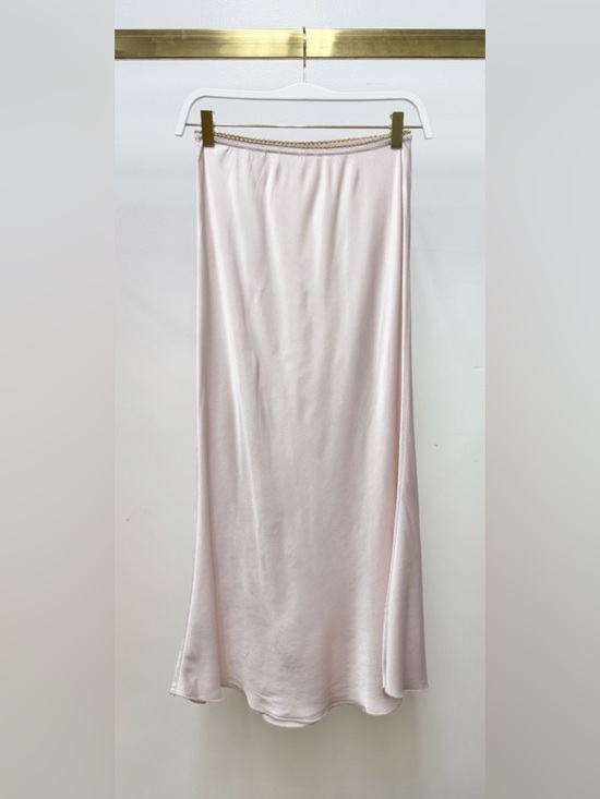 Milio Milano Dresses & Skirts - (9298/235110-BBPNK) SOLID ELASTIC LACE TRIM WAIST SILKY VISCOSE MAXI SKIRT
